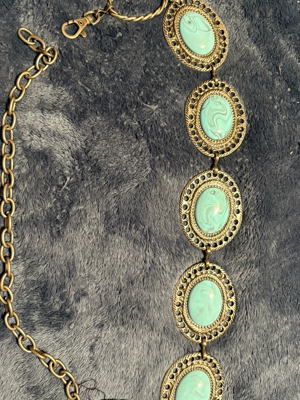 Gold-Tone Belt with Mint Green Oval Accents - Women Accessories